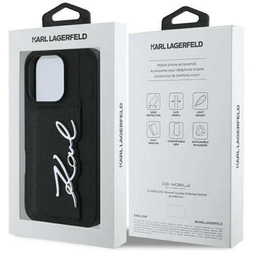 Etui Karl Lagerfeld HC Grained PU Cardslot Metal Signature do Apple iPhone 16 Pro Max czarny