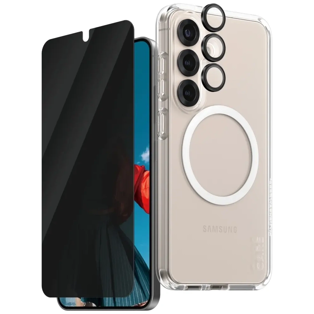 Hurtownia GSM - Zestaw ochronny 3w1 etui + szkło prywatyzujące na ekran + szkło na aparat CARE by PanzerGlass Flagship Samsung Galaxy S25 - PZG833 - {ean13} - Hurt