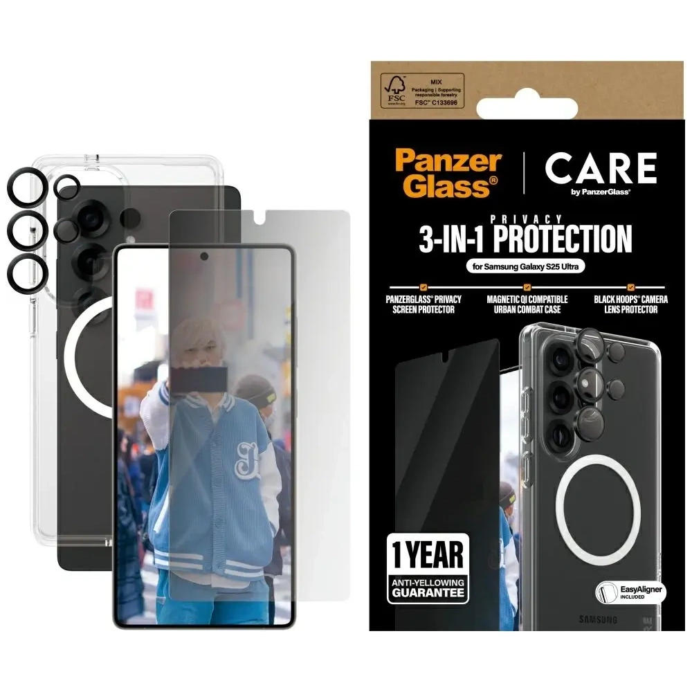 Wholesale CARE by PanzerGlass Flagship 3-in-1 case + screen privacy glass + camera glass kit Samsung Galaxy S25 Ultra - PZG834 - {ean13} - Hurt