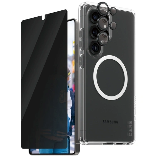 Zestaw ochronny 3w1 etui + szkło prywatyzujące na ekran + szkło na aparat CARE by PanzerGlass Flagship Samsung Galaxy S25 Ultra