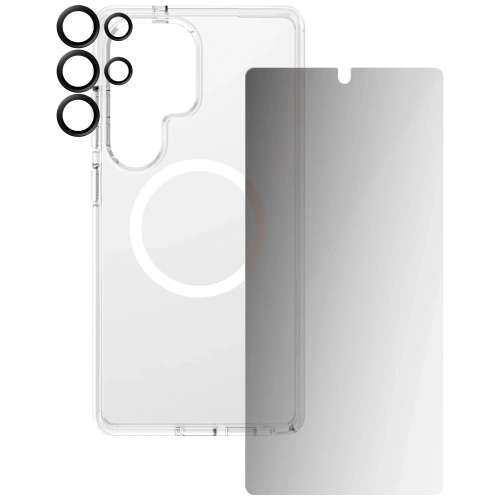 Zestaw ochronny 3w1 etui + szkło prywatyzujące na ekran + szkło na aparat CARE by PanzerGlass Flagship Samsung Galaxy S25 Ultra