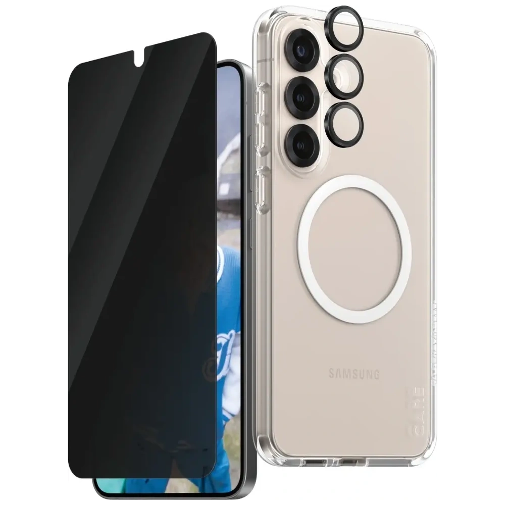 Hurtownia GSM - CARE von PanzerGlass Flagship 3-in-1 Hülle + Bildschirm-Sichtschutzglas + Kameraglas-Set für Samsung Galaxy S25+ Plus - PZG835 - {ean13} - Hurt