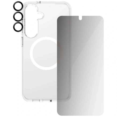 Zestaw ochronny 3w1 etui + szkło prywatyzujące na ekran + szkło na aparat CARE by PanzerGlass Flagship Samsung Galaxy S25+ Plus