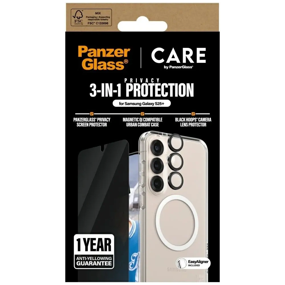 Hurtownia GSM - CARE von PanzerGlass Flagship 3-in-1 Hülle + Bildschirm-Sichtschutzglas + Kameraglas-Set für Samsung Galaxy S25+ Plus - PZG835 - {ean13} - Hurt