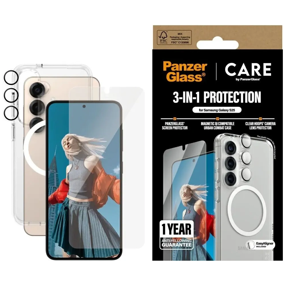 Hurtownia GSM - CARE de PanzerGlass Husa flagship 3-in-1 + sticlă de ecran + kit de sticlă pentru cameră Samsung Galaxy S25 - PZG836 - {ean13} - Hurt