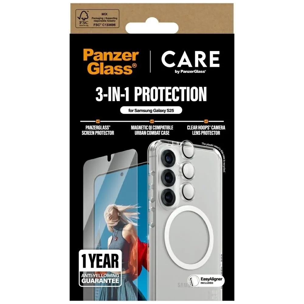 Hurtownia GSM - CARE de PanzerGlass Husa flagship 3-in-1 + sticlă de ecran + kit de sticlă pentru cameră Samsung Galaxy S25 - PZG836 - {ean13} - Hurt