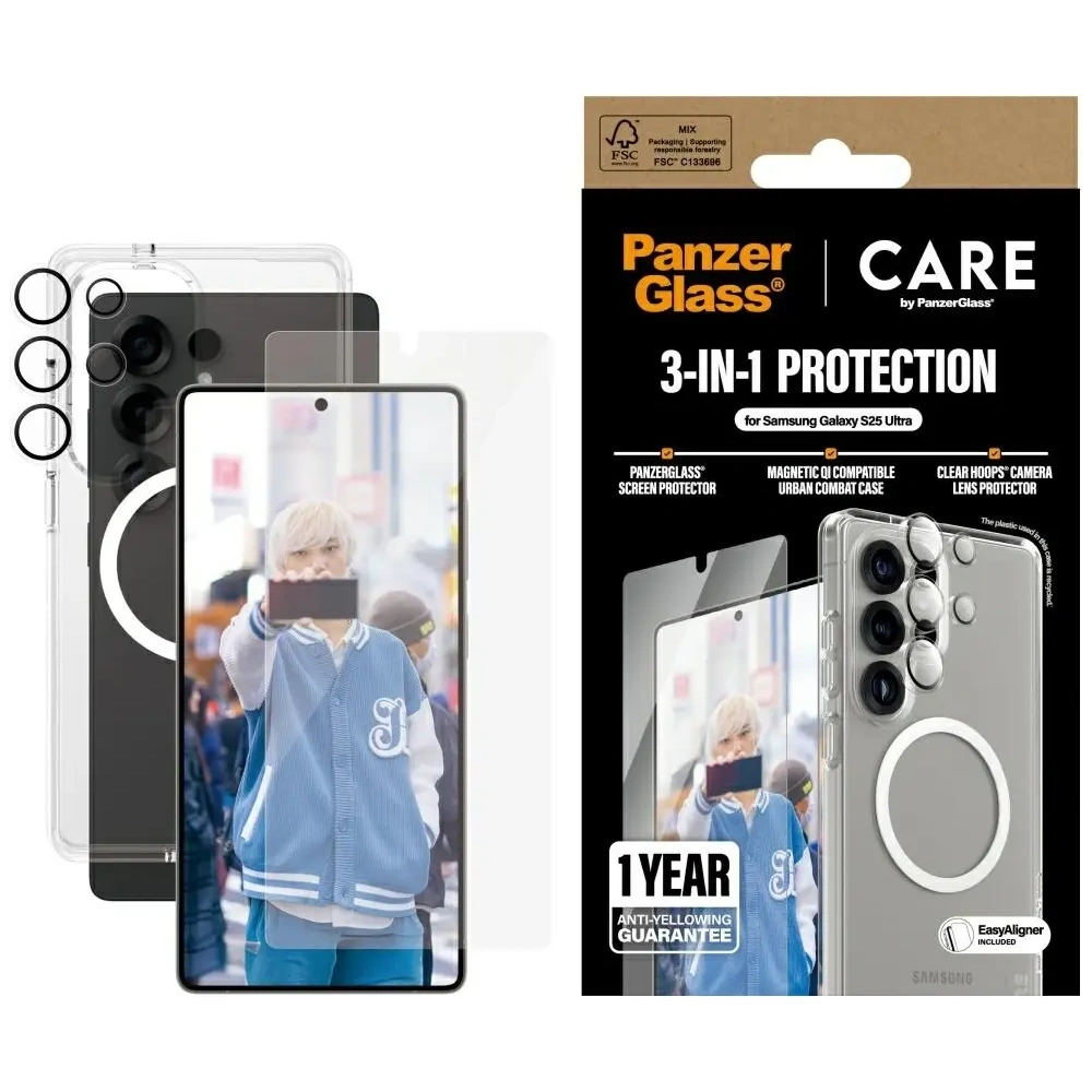 Hurtownia GSM - CARE de PanzerGlass Carcasă Flagship 3-in-1 + sticlă de ecran + kit de sticlă pentru cameră Samsung Galaxy S25 Ultra - PZG837 - {ean13} - Hurt