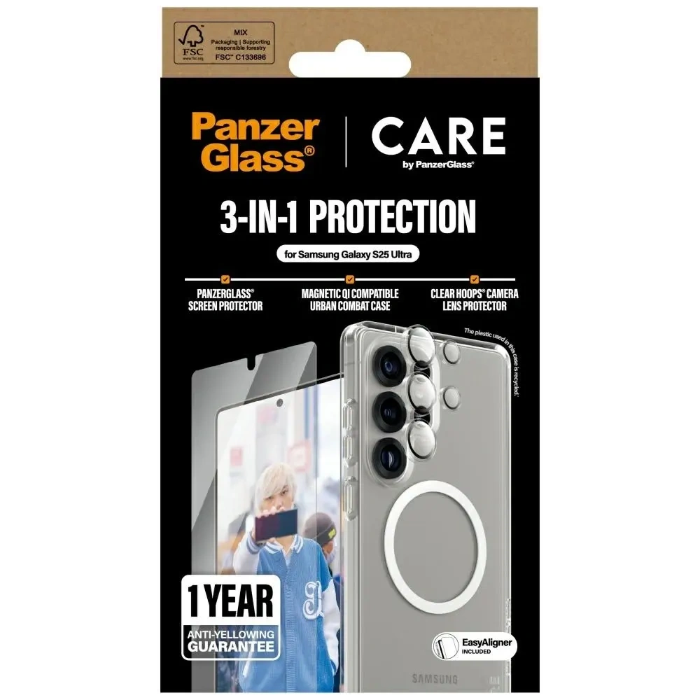 Hurtownia GSM - CARE de PanzerGlass Carcasă Flagship 3-in-1 + sticlă de ecran + kit de sticlă pentru cameră Samsung Galaxy S25 Ultra - PZG837 - {ean13} - Hurt