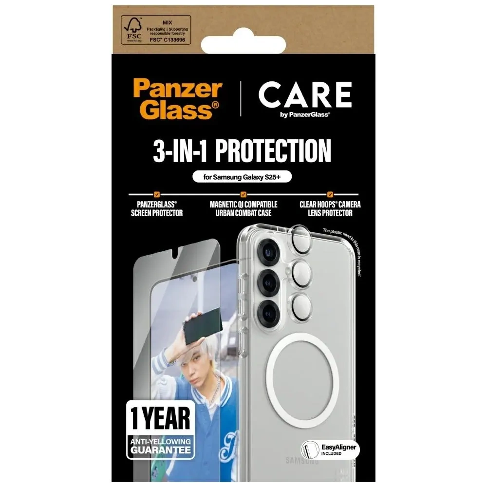 Hurtownia GSM - CARE von PanzerGlass Flagship 3-in-1 Hülle + Bildschirmglas + Kameraglas Kit Samsung Galaxy S25+ Plus - PZG838 - {ean13} - Hurt