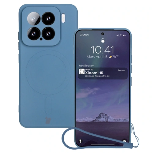 Silikonowe etui z pierścieniem magnetycznym Bizon Case Silicone Magnetic Sq do Xiaomi 15 granatowe