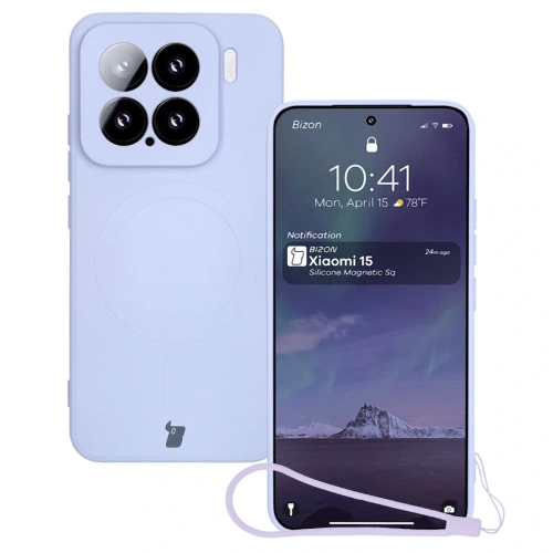 Silikonowe etui z pierścieniem magnetycznym Bizon Case Silicone Magnetic Sq do Xiaomi 15 jasnofioletowe