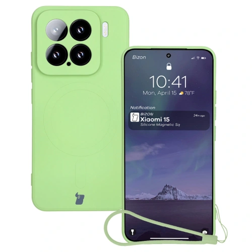 Silikonowe etui z pierścieniem magnetycznym Bizon Case Silicone Magnetic Sq do Xiaomi 15 jasnozielone