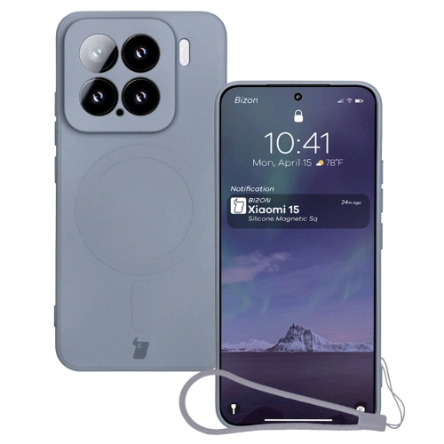 Silikonowe etui z pierścieniem magnetycznym Bizon Case Silicone Magnetic Sq do Xiaomi 15 szare