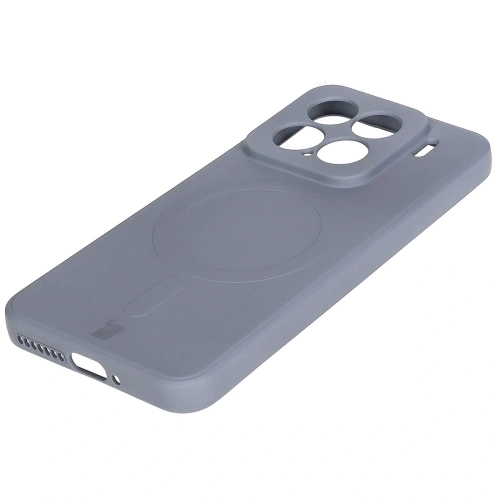 Silikonowe etui z pierścieniem magnetycznym Bizon Case Silicone Magnetic Sq do Xiaomi 15 szare