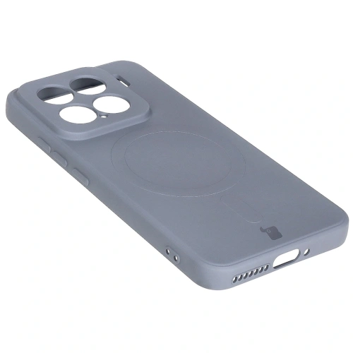 Silikonowe etui z pierścieniem magnetycznym Bizon Case Silicone Magnetic Sq do Xiaomi 15 szare