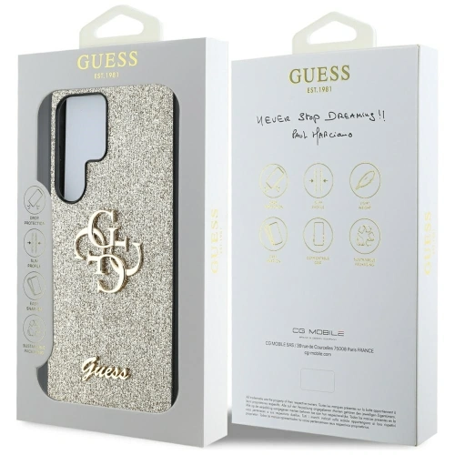 Etui Guess Fixed Glitter Big 4G Metal Logo do Samsung Galaxy S25 Ultra złoty
