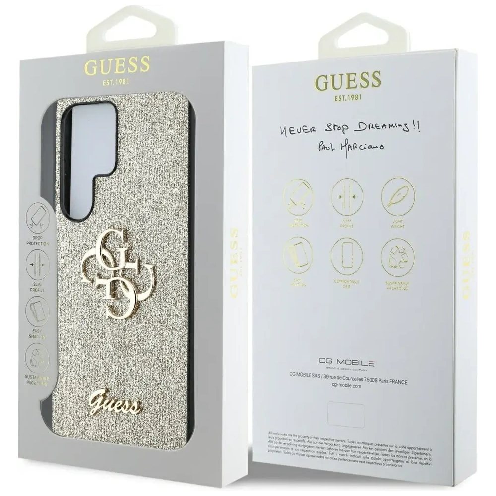 Hurtownia GSM - Etui Guess Fixed Glitter Big 4G Metal Logo pro Samsung Galaxy S25 Ultra zlaté - GUE4305 - {ean13} - Hurt