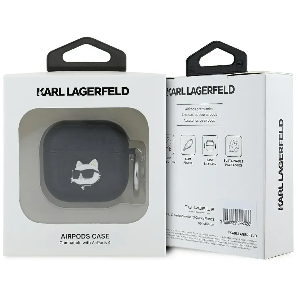 Hurtownia GSM - Etui Karl Lagerfeld Monogram Choupette Head do Apple AirPods 4 černé - KLD21902 - {ean13} - Hurt