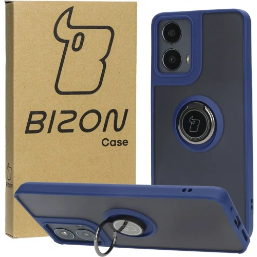 Etui z uchwytem na palec Bizon Case Hybrid Ring do Motorola Moto G04 / G24 / G24 Power przydymione z granatową ramką