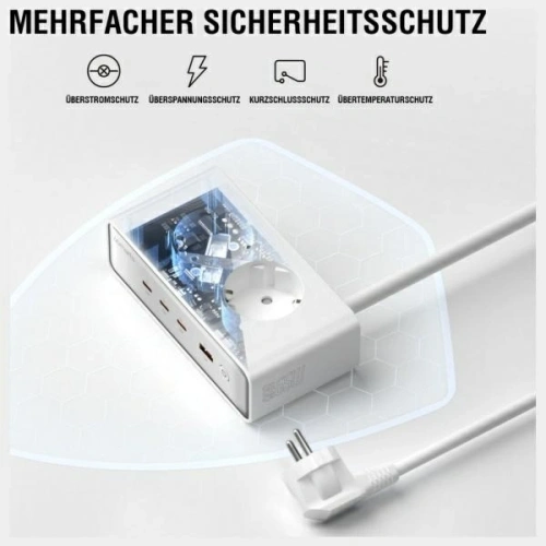 Przedłużacz 4smarts 6w1 2xAC, USB-A, 3xUSB-C 65W GaN biały