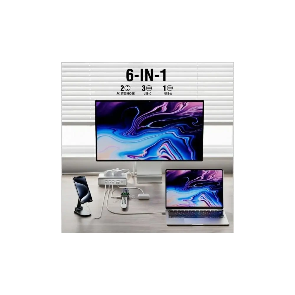 Hurtownia GSM - Przedłużacz 4smarts 6w1 2xAC, USB-A, 3xUSB-C 65W GaN biały - 4SMR68 - {ean13} - Hurt