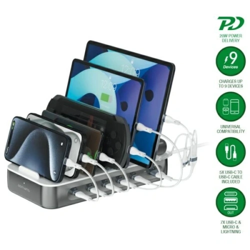 Stacja ładująca 4smarts Team 100W USB-A, 5xUSB-C z zestawem kabli space grey