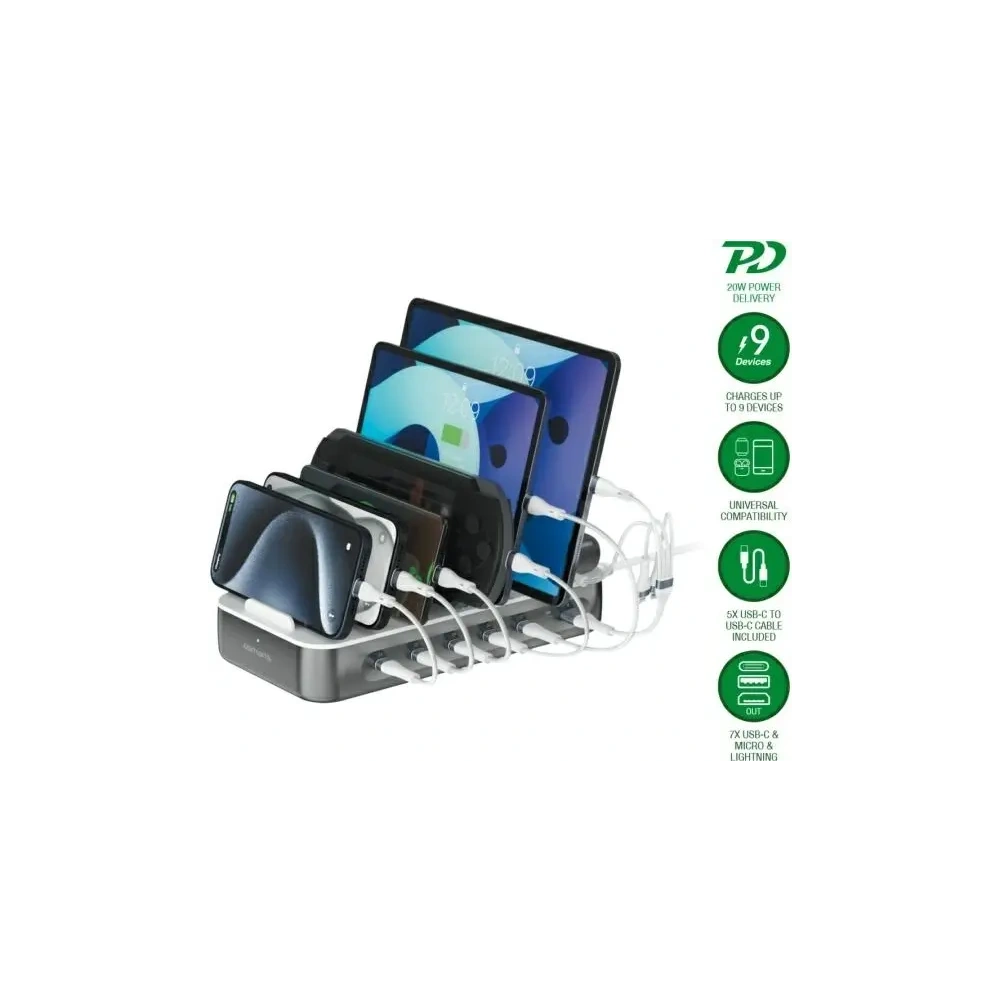 Hurtownia GSM - 4smarts Echipa stație de încărcare 100W USB-A, 5xUSB-C cu set de cabluri gri spațial - 4SMR69 - {ean13} - Hurt
