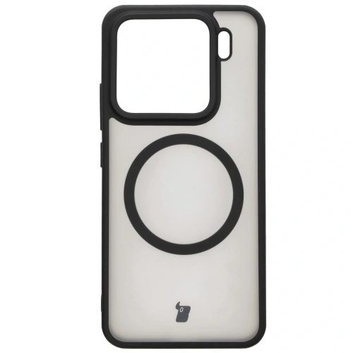 Etui z pierścieniem magnetycznym Bizon Case MatteO do Xiaomi 15 półprzezroczyste z czarną ramką