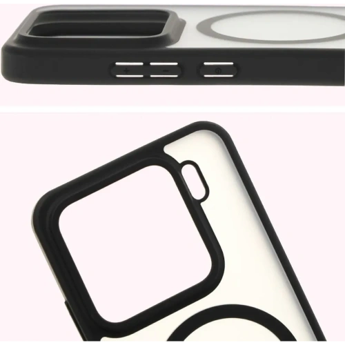 Etui z pierścieniem magnetycznym Bizon Case MatteO do Xiaomi 15 półprzezroczyste z czarną ramką