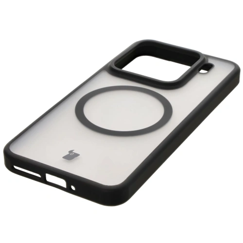 Etui z pierścieniem magnetycznym Bizon Case MatteO do Xiaomi 15 półprzezroczyste z czarną ramką