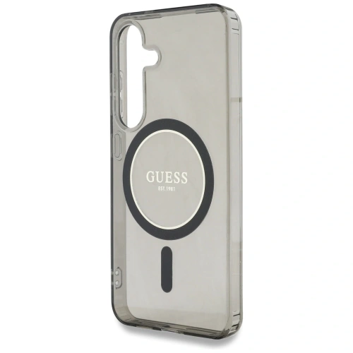Etui Guess Glitter Circle Classic Logo MagSafe do Samsung Galaxy S25 czarny