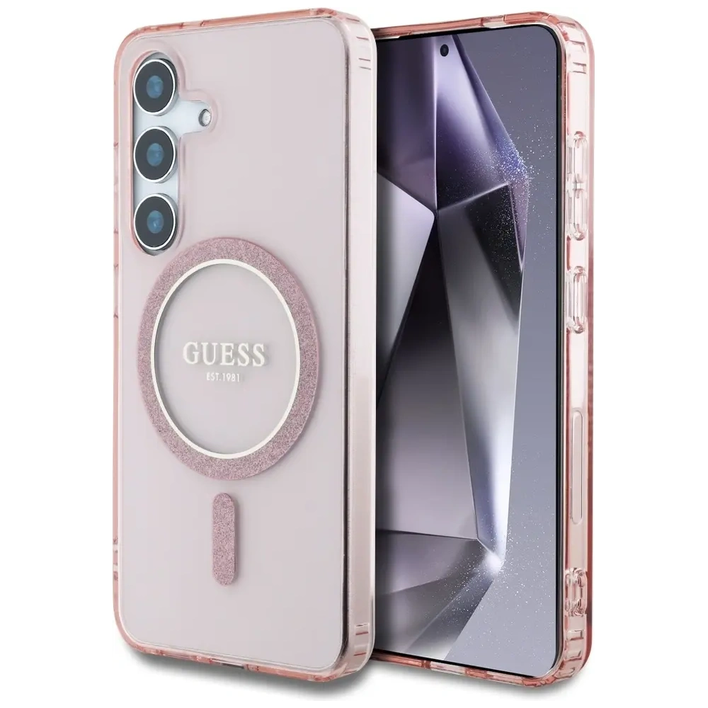 Hurtownia GSM - Etui Guess Glitter Circle Classic Logo MagSafe do Samsung Galaxy S25 różowy - GUE4310 - {ean13} - Hurt