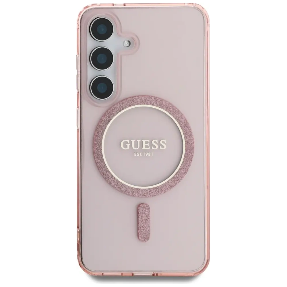 Hurtownia GSM - Etui Guess Glitter Circle Classic Logo MagSafe do Samsung Galaxy S25 różowy - GUE4310 - {ean13} - Hurt