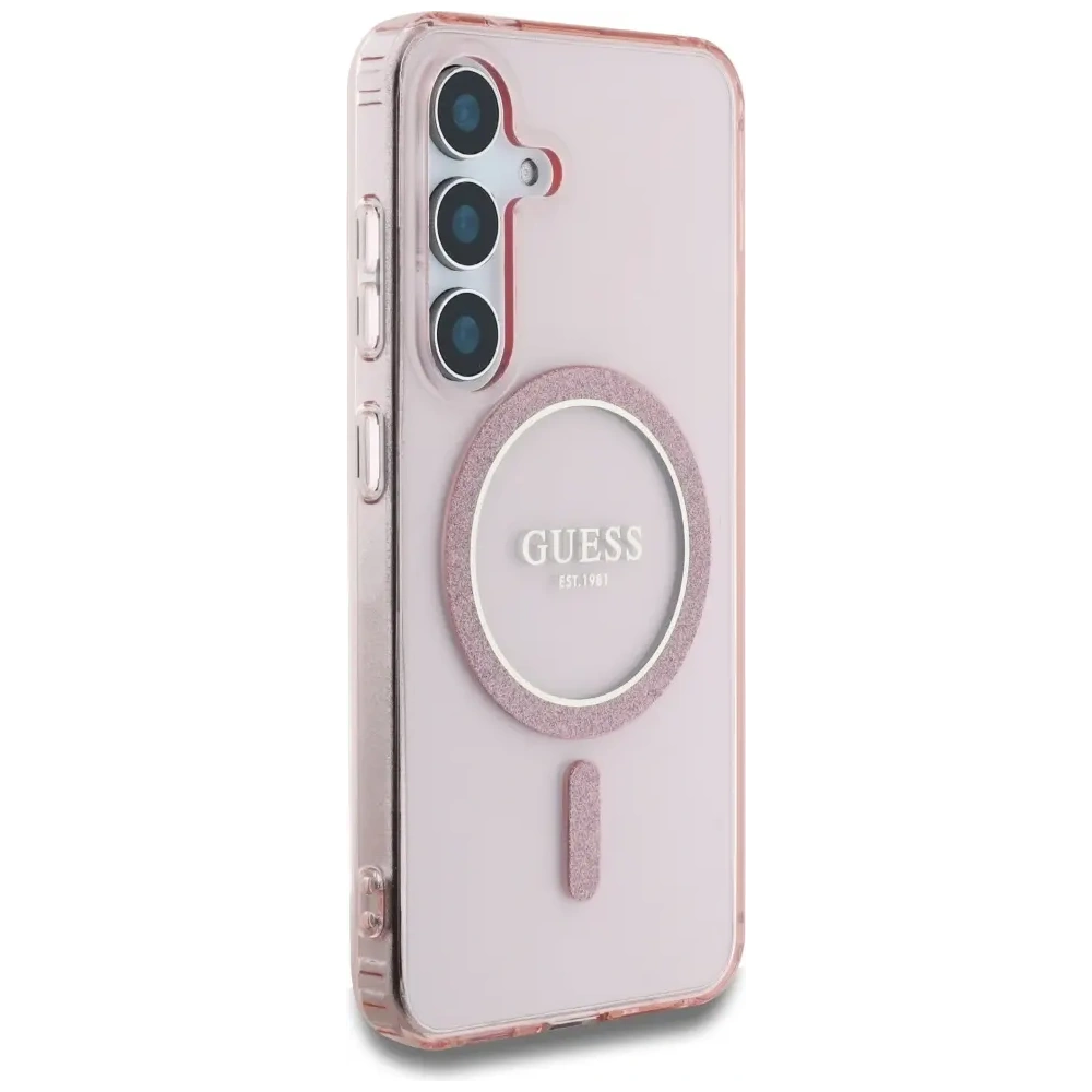 Hurtownia GSM - Etui Guess Glitter Circle Classic Logo MagSafe do Samsung Galaxy S25 różowy - GUE4310 - {ean13} - Hurt
