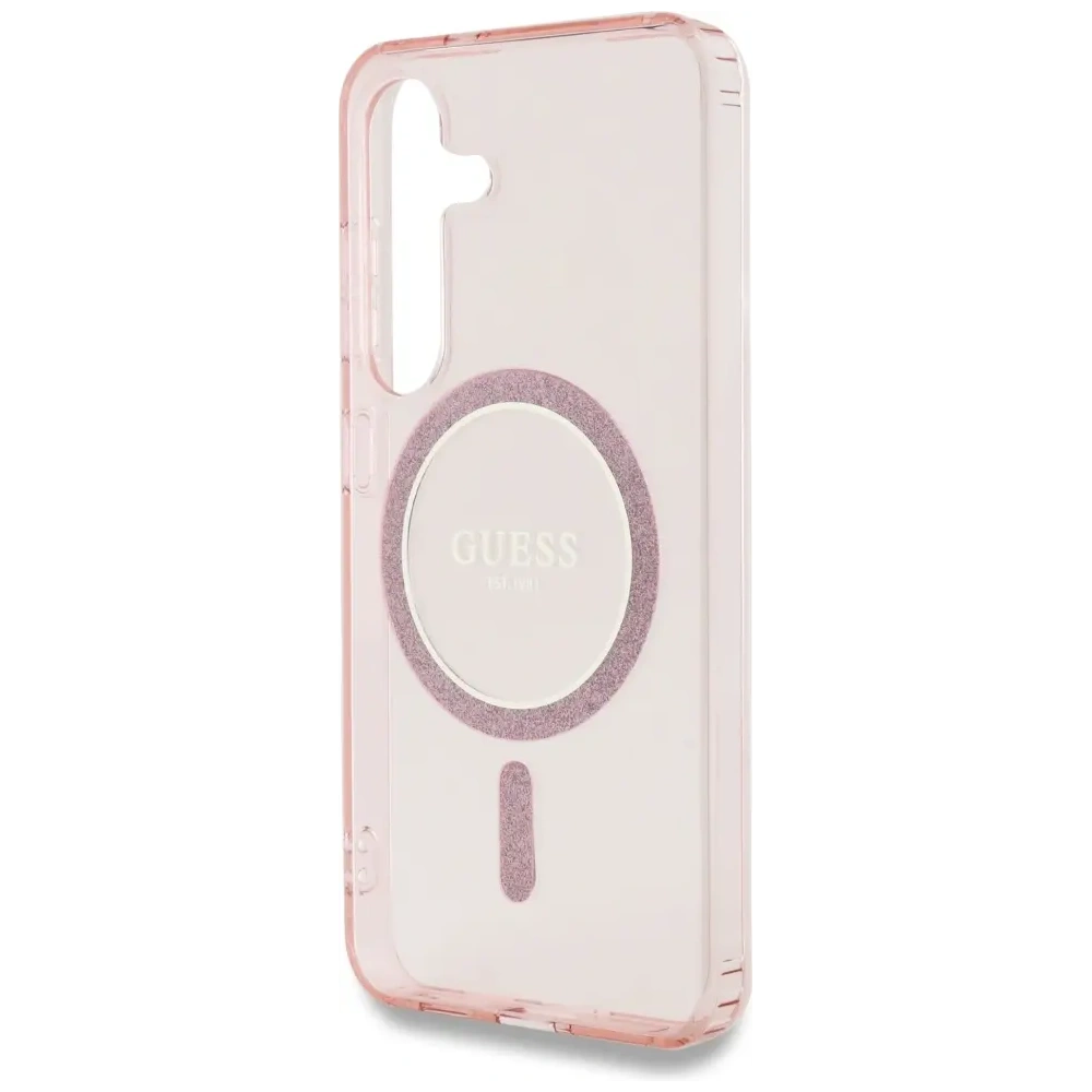 Hurtownia GSM - Etui Guess Glitter Circle Classic Logo MagSafe do Samsung Galaxy S25 różowy - GUE4310 - {ean13} - Hurt