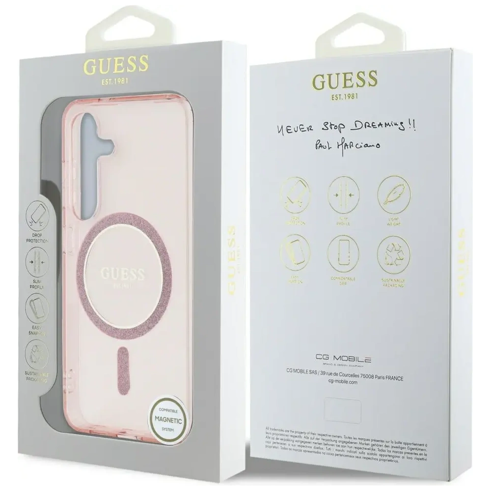 Hurtownia GSM - Etui Guess Glitter Circle Classic Logo MagSafe do Samsung Galaxy S25 różowy - GUE4310 - {ean13} - Hurt