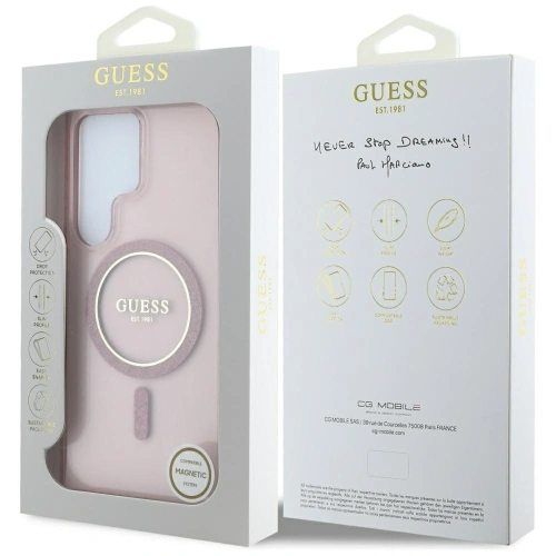 Etui Guess Glitter Circle Classic Logo MagSafe do Samsung Galaxy S25 Ultra różowy