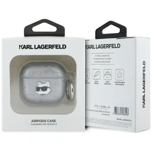 Hurtownia GSM - Etui Karl Lagerfeld Monogram Choupette Head na Apple AirPods 4 stříbrné - KLD21904 - {ean13} - Hurt