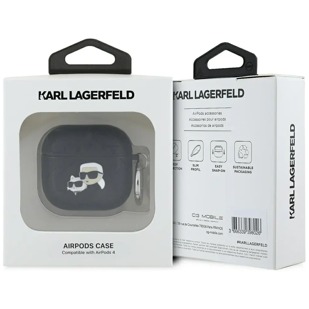Hurtownia GSM - Etui Karl Lagerfeld Monogram Karl & Choupette Head do Apple AirPods 4 czarny - KLD21905 - {ean13} - Hurt