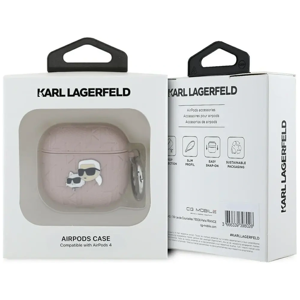 Hurtownia GSM - Etui Karl Lagerfeld Monogram Karl & Choupette Head do Apple AirPods 4 różowy - KLD21906 - {ean13} - Hurt