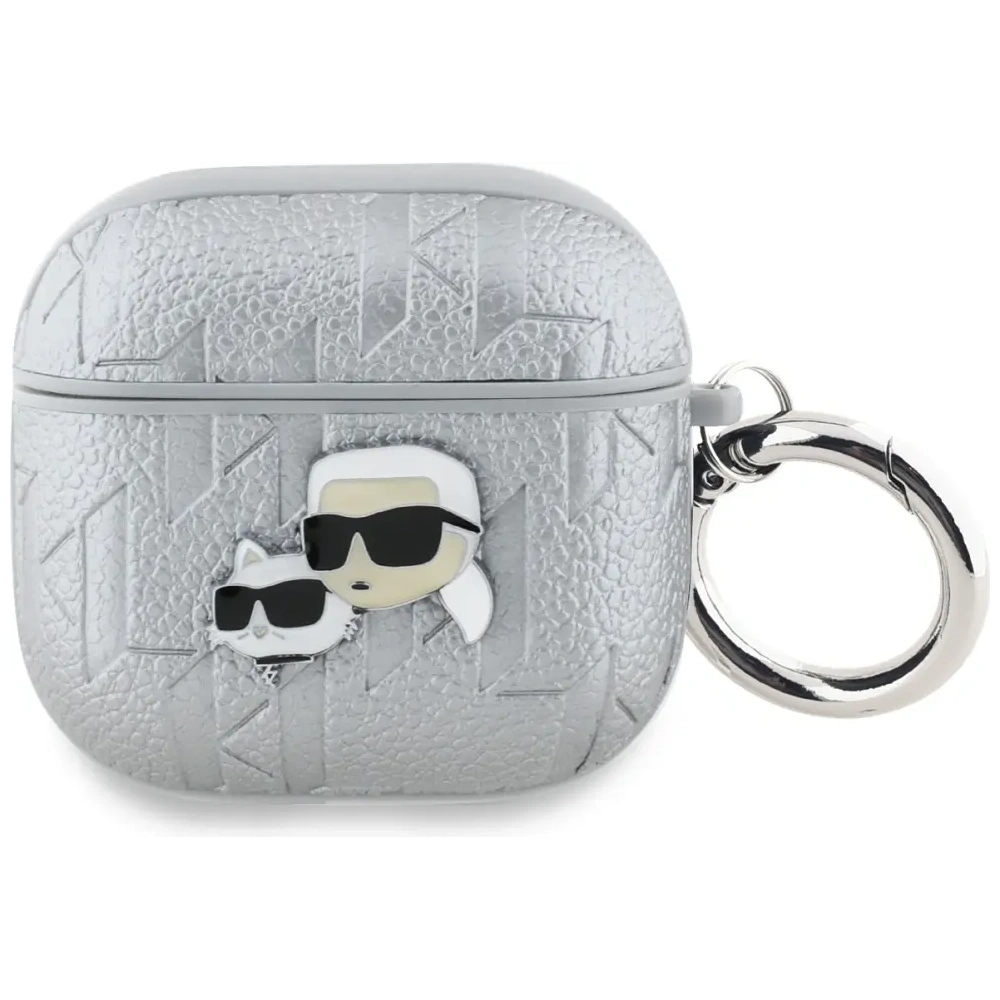 Hurtownia GSM - Etui Karl Lagerfeld Monogram Karl & Choupette Head do Apple AirPods 4 srebrny - KLD21907 - {ean13} - Hurt