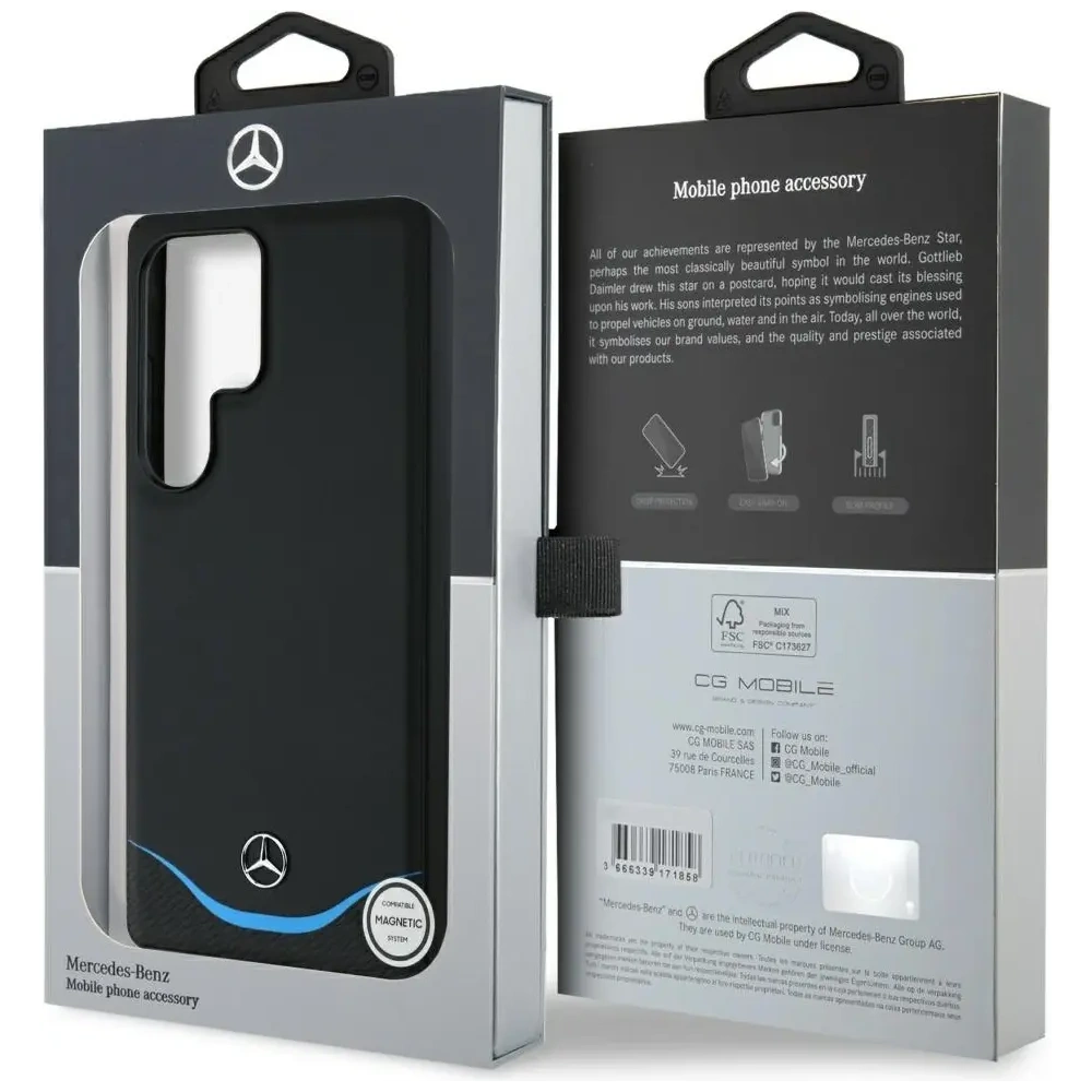 Hurtownia GSM - Mercedes Bőr Ellentétes Kék Horizontális Ív MagSafe Samsung Galaxy S25 Ultra fekete - MRS304 - {ean13} - Hurt