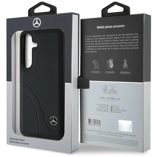 Etui Mercedes Leather Curved Stitches do Samsung Galaxy S25 czarny
