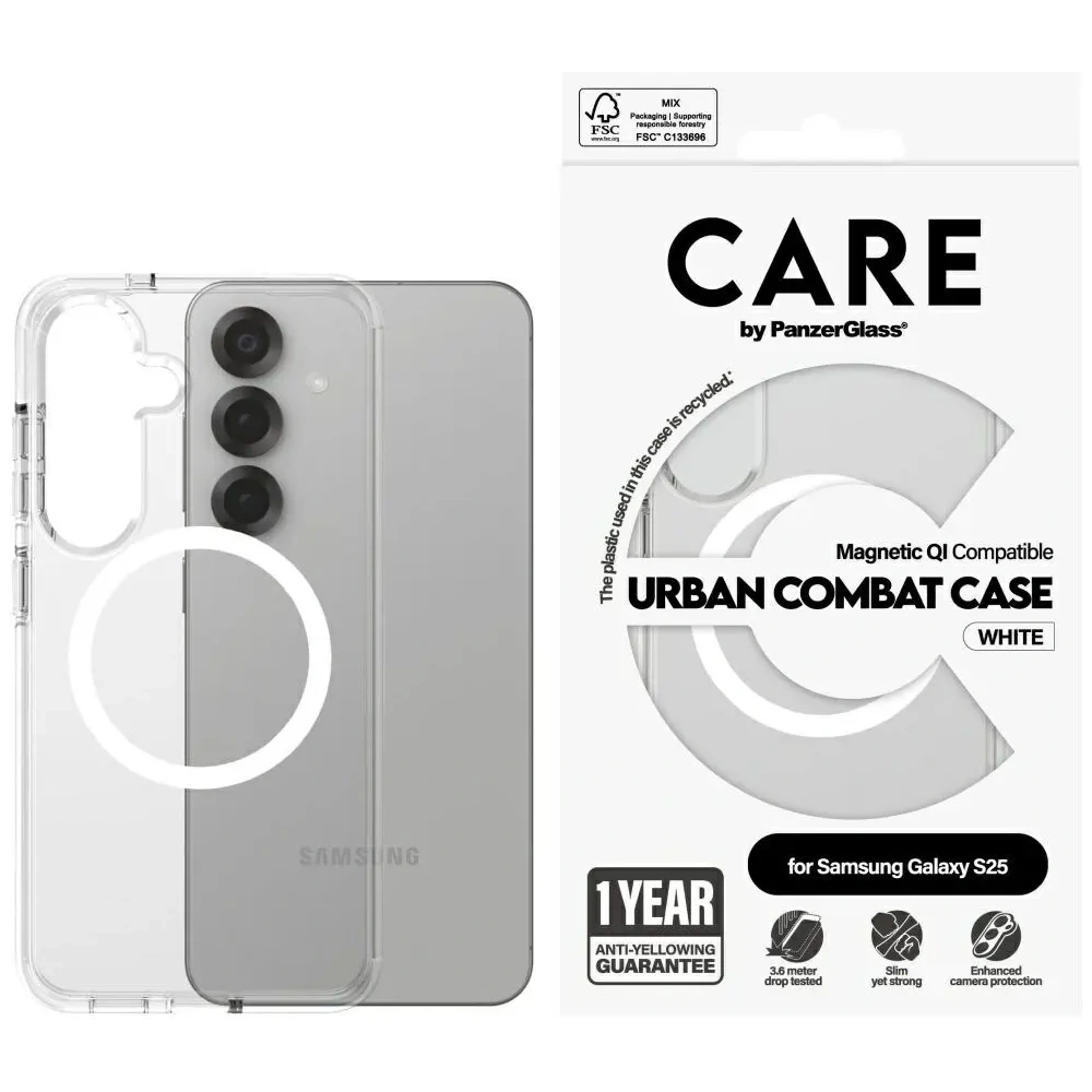Hurtownia GSM - Etui CARE by PanzerGlass Flagship Urban Combat White QI do Samsung Galaxy S25 przezroczysty - PZG844 - {ean13} - Hurt