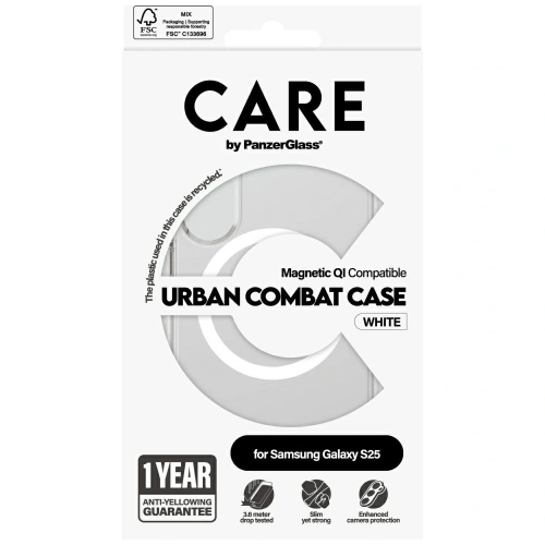 Etui CARE by PanzerGlass Flagship Urban Combat White QI do Samsung Galaxy S25 przezroczysty