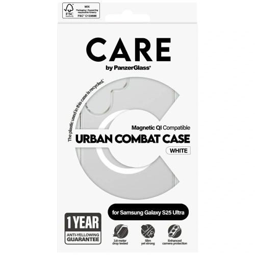 Etui CARE by PanzerGlass Flagship Urban Combat White QI do Samsung Galaxy S25 Ultra przezroczysty