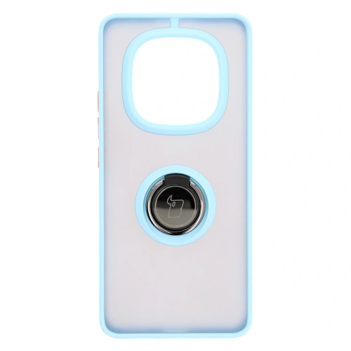 Etui z uchwytem na palec Bizon Case Hybrid Ring do Xiaomi Redmi Note 14 Pro 5G / Poco X7 przydymione z jasnoniebieską ramką