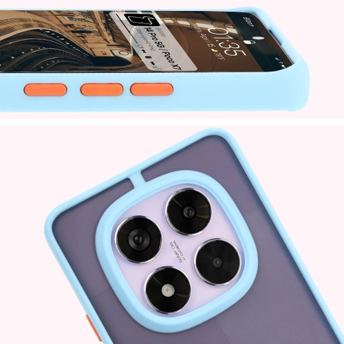 Etui z uchwytem na palec Bizon Case Hybrid Ring do Xiaomi Redmi Note 14 Pro 5G / Poco X7 przydymione z jasnoniebieską ramką