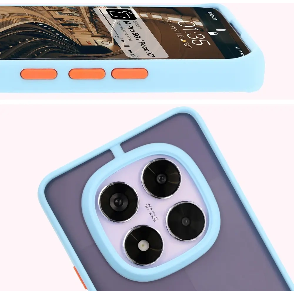 Hurtownia GSM - Etui z uchwytem na palec Bizon Case Hybrid Ring do Xiaomi Redmi Note 14 Pro 5G / Poco X7 przydymione z jasnoniebieską ramką - BIZ8491 - {ean13} - Hurt