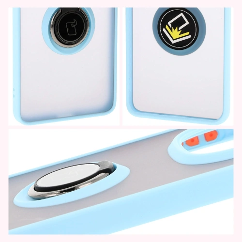 Etui z uchwytem na palec Bizon Case Hybrid Ring do Xiaomi Redmi Note 14 Pro 5G / Poco X7 przydymione z jasnoniebieską ramką